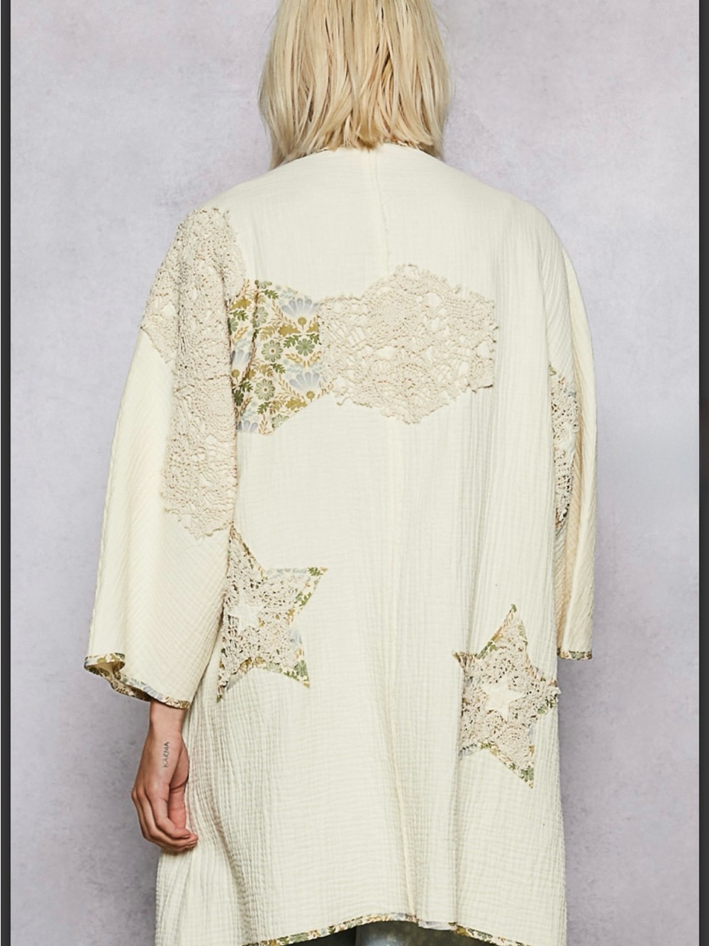 POL Cream Boho Embroidered Tunic Jacket with Lace Star Appliqué - Picture 3 of 3